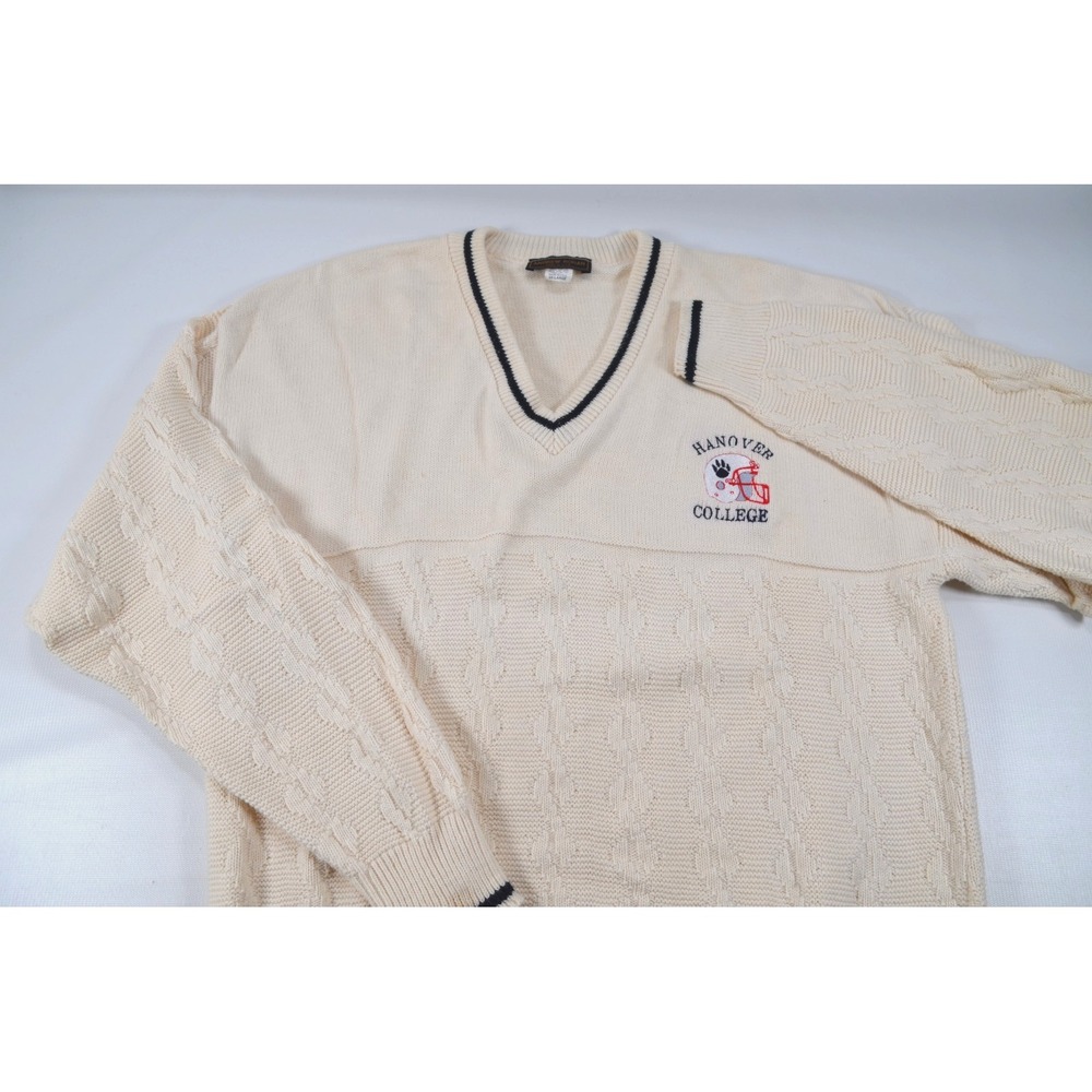Andrew Rohan Sweater Mens 2XL Ivory w/ Blue Trim V-Neck Hanover College USA - Picture 4 of 16